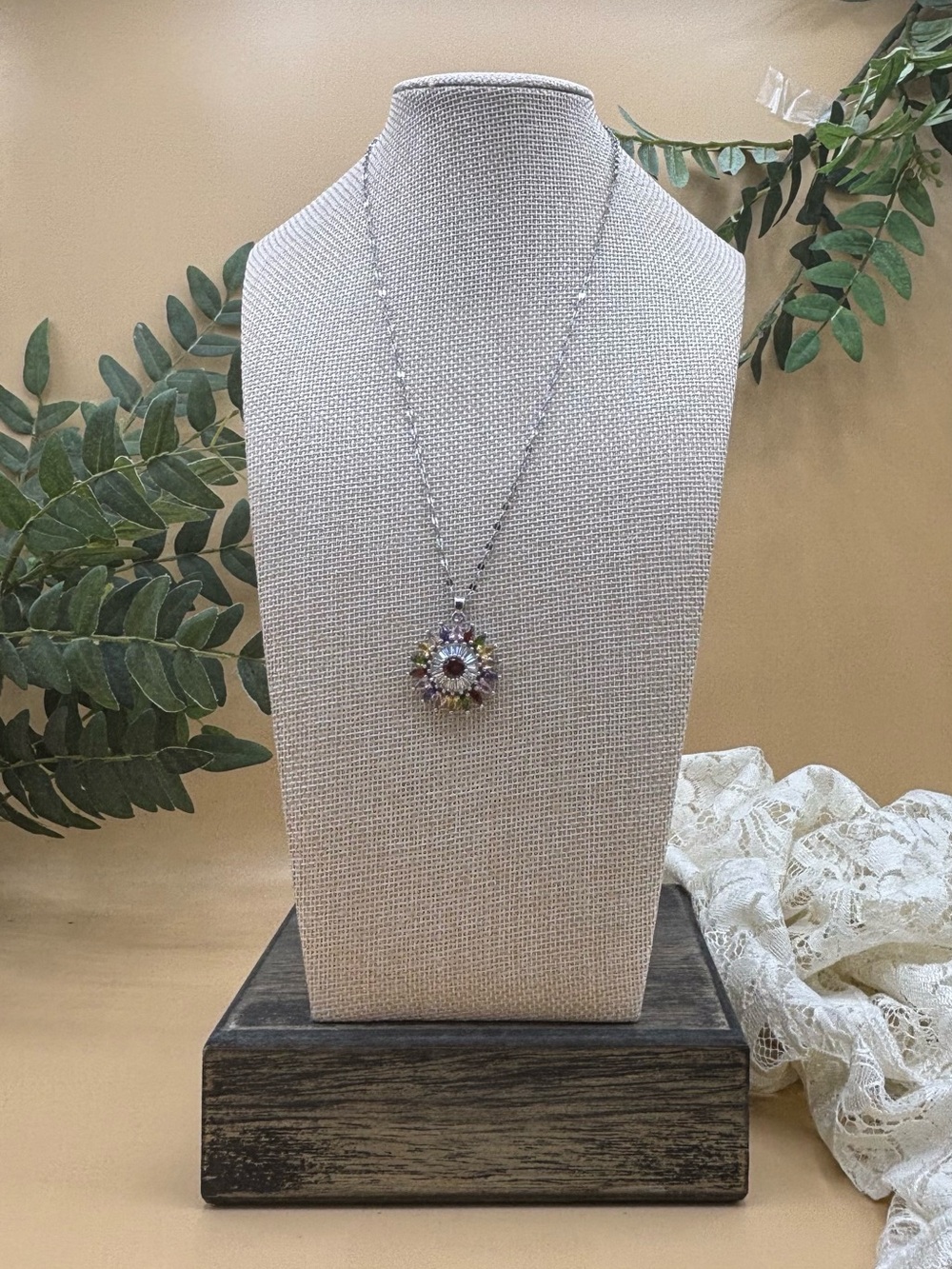 Florals Multicolor Stainless Steel Crystal Pendant Necklace - Women Jewelry